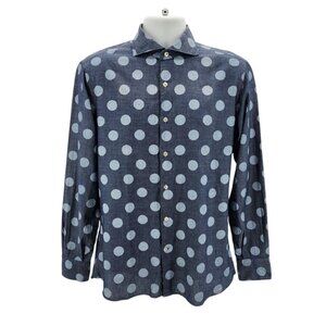 Domenico Tagliente Mens 40 - 15 3/4 Dress Shirt Polka Dot Blue Gray Button Long